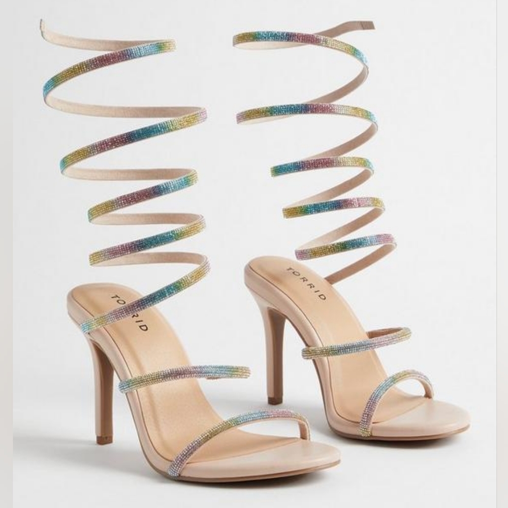 Torrid extra wide width rhinestone lace up heel sandals, 6ww, multicolor